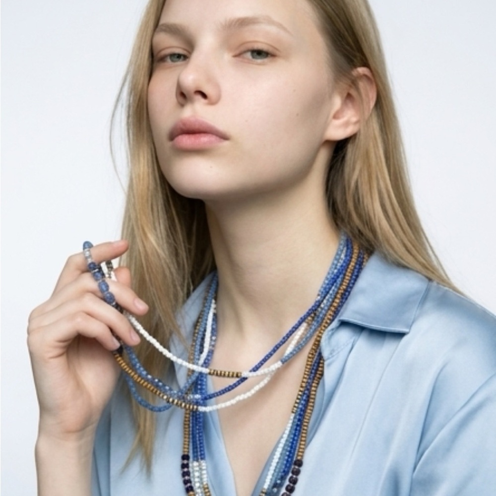 Elegant Beaded Necklace Set - Blue, White, Brown